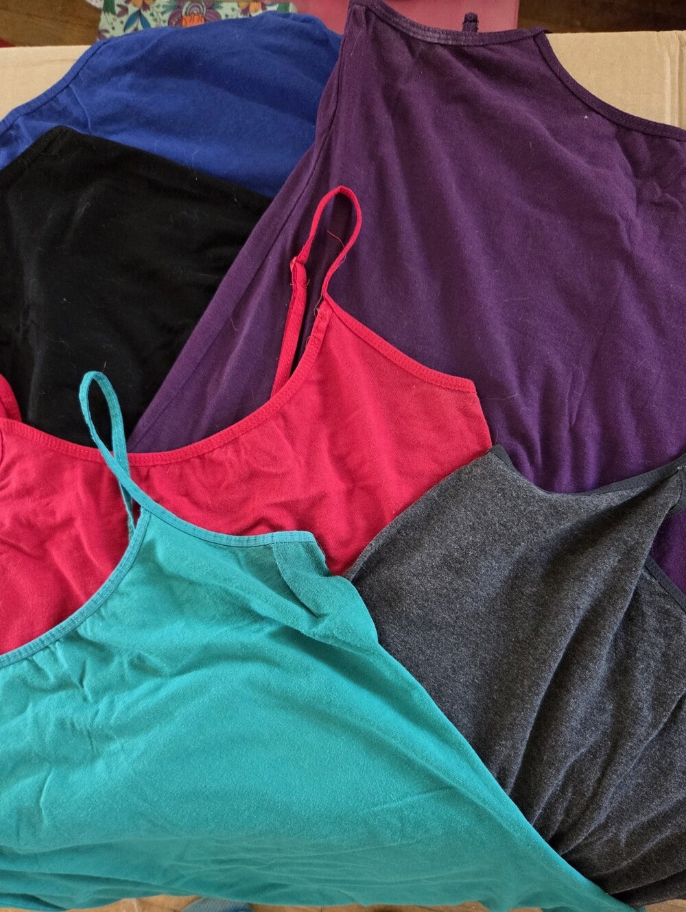 Set Of 6 Active Basic Camis Purple, Black, Red, Teal, Gray, Blue